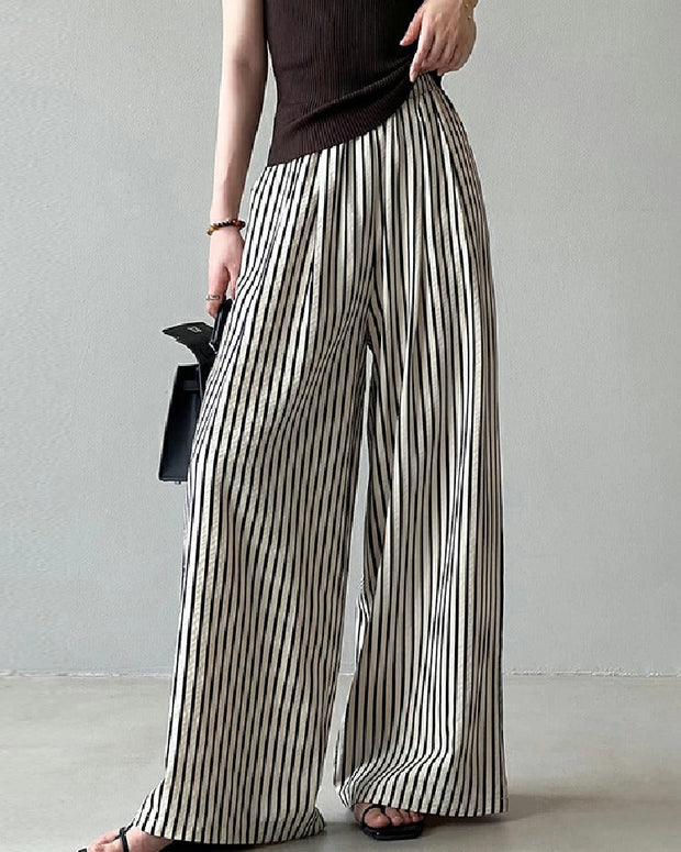 ワイドパンツ 接触冷感 ストライプパンツ レディース 涼しい 冷感 ストライプ ワイド パンツ 夏 ウエストゴム イージーパンツ 夏用 ボトムス きれいめ ゆったり 大きいサイズ 体型カバー ストレートパンツ リラックスパンツ 春夏 ID1087