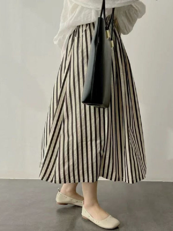 ストライプ テクスチャー スカート レトロ デザイン 2025新作 ハイウエスト Aライン スカート 体型カバー ストレッチ素材 通勤 おしゃれ レディース ID1151