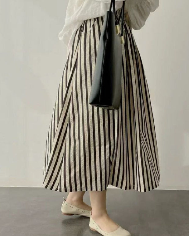 ストライプ テクスチャー スカート レトロ デザイン 2025新作 ハイウエスト Aライン スカート 体型カバー ストレッチ素材 通勤 おしゃれ レディース ID1151
