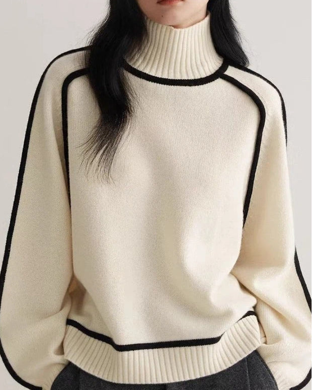 「今年最後の大チャンス」タートルネック ニット レディース 配色 ライン デザイン ゆったり シルエット 上品 シンプル 大人カジュアル 暖かい 秋冬 新作 ID2137