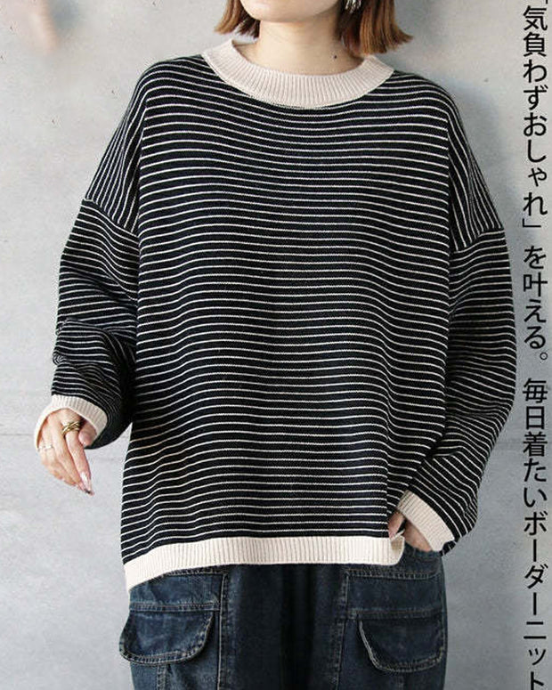 「限定価格は今だけ！」ボーダー ニット ゆったり シンプル きれいめ カジュアル 長袖 プルオーバー レディース 秋冬 新作 ID2237