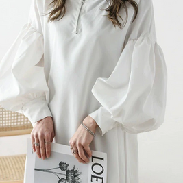 ID102 One-piece dress, zipper neck, puff sleeve, long sleeve dress, work wear, elegant, simple, long dress 