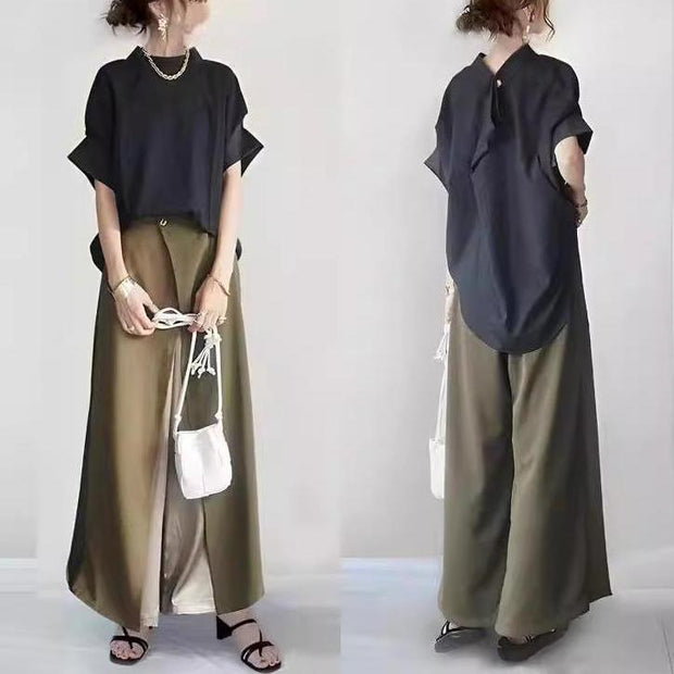 激安バーゲン！セットアップ バットスリーブ 半袖トップス 切り替えデザイン ワイドパンツ ゆったり シンプル おしゃれ きれいめ系 カジュアル デイリーコーデ 今だけ超特価！ ID245