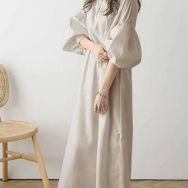 ID102 One-piece dress, zipper neck, puff sleeve, long sleeve dress, work wear, elegant, simple, long dress 