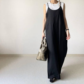 着痩せ確約！サロペット フリル切り替え×ワイドパンツ風 ゆったり体型カバー シンプルなのに大人可愛い 春夏カジュアルコーデの決定版 ID434