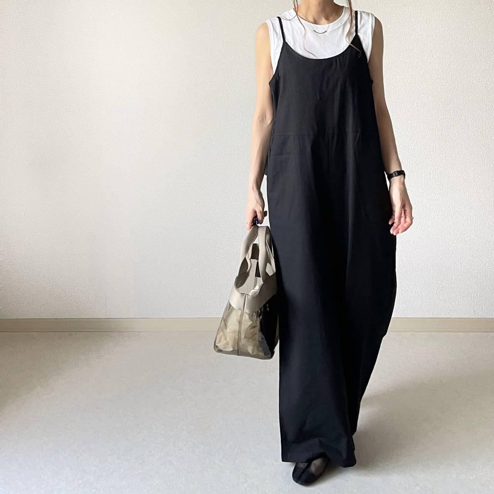 着痩せ確約！サロペット フリル切り替え×ワイドパンツ風 ゆったり体型カバー シンプルなのに大人可愛い 春夏カジュアルコーデの決定版 ID434