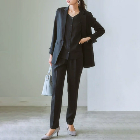 ID81 Suit Setup 3-piece Set Plain T-shirt High-waisted Pants Commuting Business Simple Elegant Look Style Enhancement Comfort Formal Stylish Fashion 