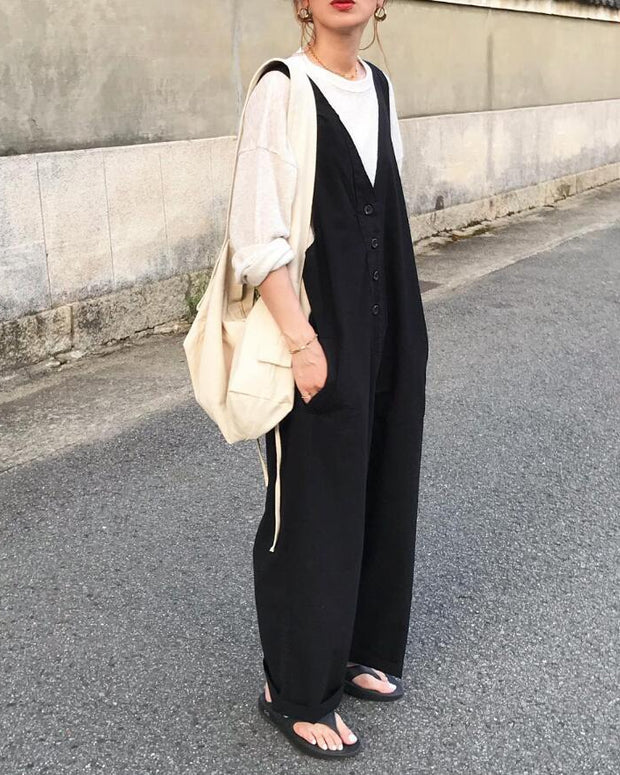 「今季大ヒット！売り切れ前に！」Vネックオールインワン サスペンダー付き スリム見え ポケット付き 3日で300枚突破 残りわずか！ ID170