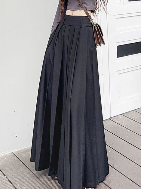 百褶スカート 大きめフレア ロングスカート レディース 体型カバー ハイウエスト カジュアル エレガント 通勤 オフィス お出かけ 春夏秋 冬 全シーズン対応 ID1326