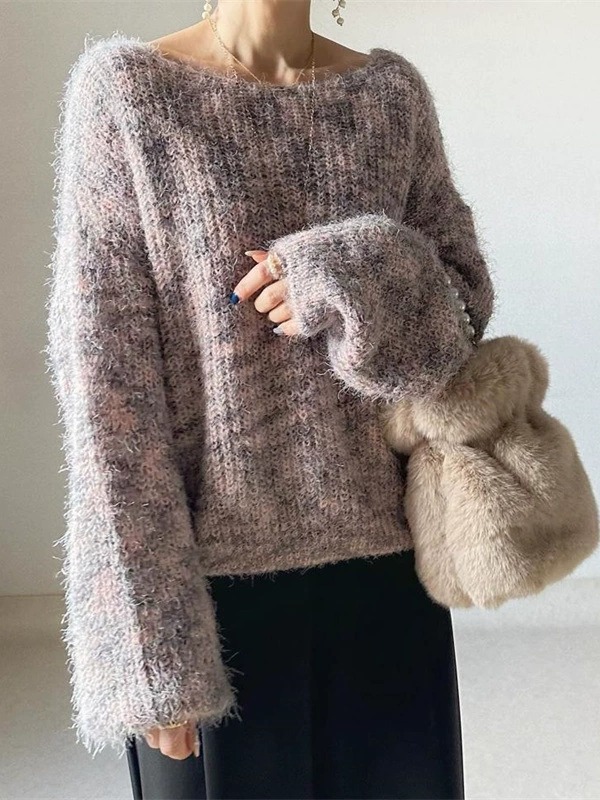 ID119 Knit Pullover Knit Tops Loose Fit Design Women's Stylish Simple Casual Daily Comfortable Also Recommended as a Gift 