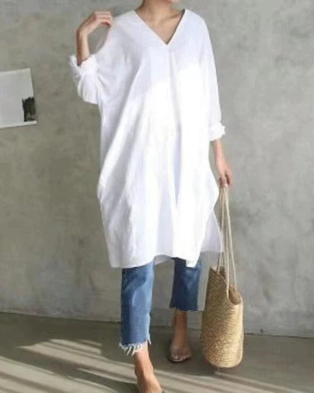 激安バーゲン！ワンピース Vネック ストレートシルエット サイドスリット 無地 シャツワンピース 涼感 おしゃれ きれいめ デイリーコーデ ID222