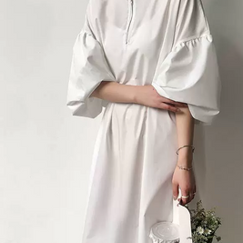 ID102 One-piece dress, zipper neck, puff sleeve, long sleeve dress, work wear, elegant, simple, long dress 