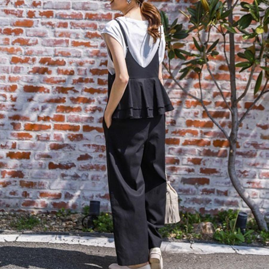 着痩せ確約！サロペット フリル切り替え×ワイドパンツ風 ゆったり体型カバー シンプルなのに大人可愛い 春夏カジュアルコーデの決定版 ID434