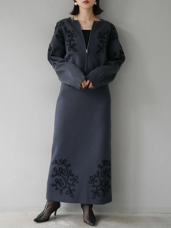 セットアップ プリント カーディガン 立体 プリント ロングスカート ニット コーデ レディース おしゃれ 上品 エレガント デイリー フォーマル 兼用 着心地 抜群 ギフト にも おすすめ ID110