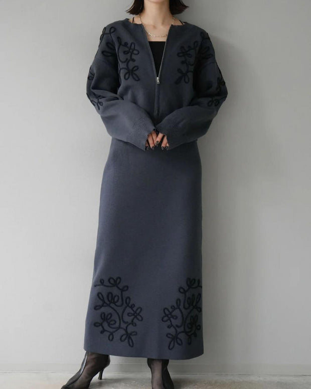 セットアップ プリント カーディガン 立体 プリント ロングスカート ニット コーデ レディース おしゃれ 上品 エレガント デイリー フォーマル 兼用 着心地 抜群 ギフト にも おすすめ ID110