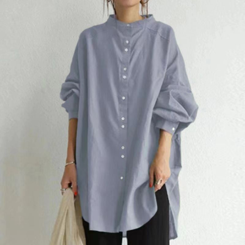 ID105 Shirt Long Sleeve Cut and Sew Simple Plain Loose Fit Relaxed Design Basic Style Women's Body Covering Great for Mixing and Matching Everyday Coordination 