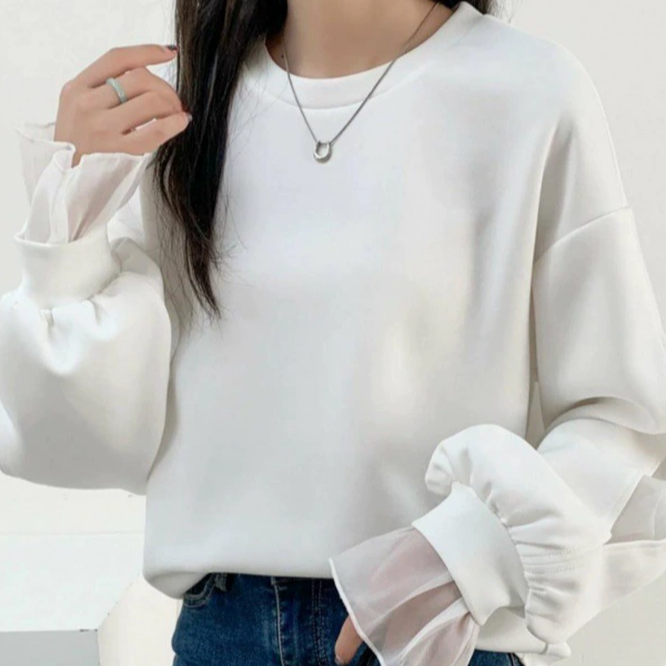 ID99 Sweatshirt, Sheer Mesh, Shoulder Strap, Loose Fit, Simple Design, Fake Layered Top 