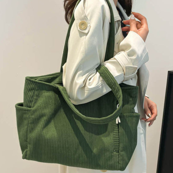 バッグ コーデュロイ素材 肩掛け ショルダーバッグ トートバッグ 大容量 シンプル トレンド 通勤 通学 カジュアル レディース デイリーコーデ ID338