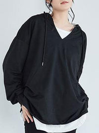 ID98 Hoodie, V-neck, Loose Fit, Hooded, Side Slits, Sporty, Relaxed Design 