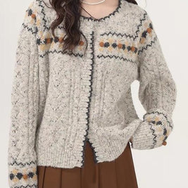 ID91 Cardigan, Contrast Color, Embroidered Design, Knit Jacket, Loose Fit, Street Style, Soft Touch 