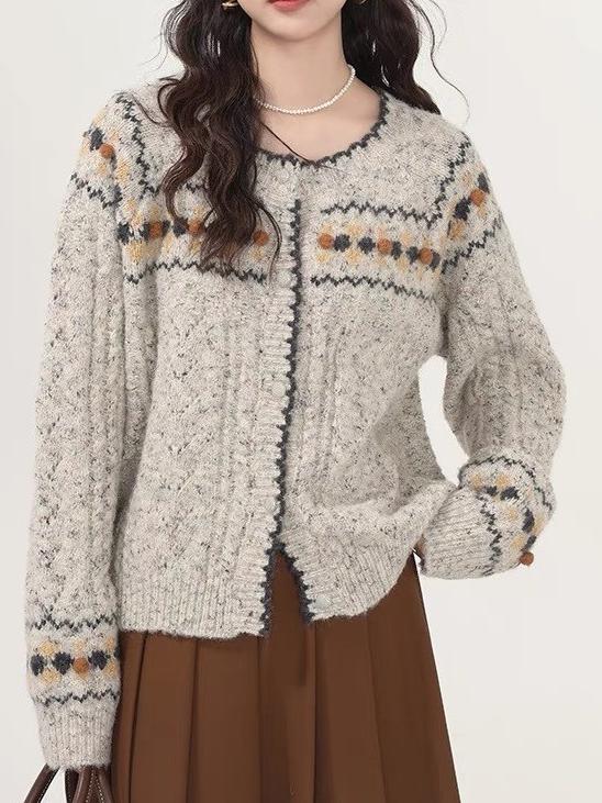 ID91 Cardigan, Contrast Color, Embroidered Design, Knit Jacket, Loose Fit, Street Style, Soft Touch 