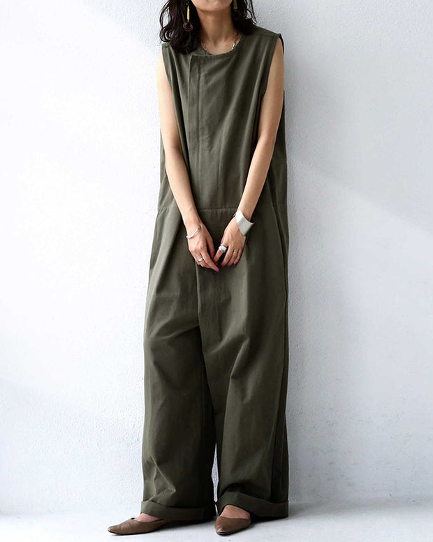「72H限定！半額以下！」体型カバー サロペット レディース ノースリーブ ワイドパンツ 夏 オールインワン 無地 ノースリーブ シンプルデザイン ハイウエスト ワイドレッグ おしゃれ きれいめ系 フェミニン カジュアル デイリーコーデ ID288