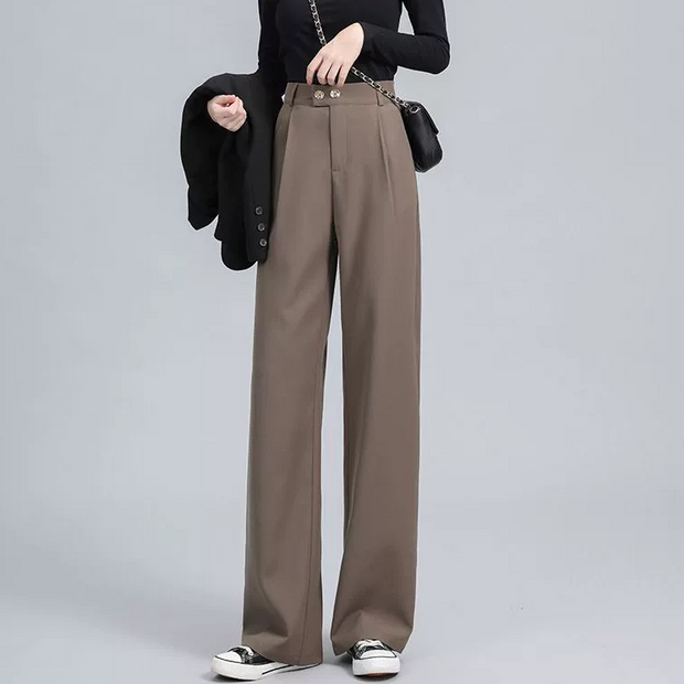 パンツ ハイウエスト とろみ素材 スラックスパンツ ゆったり ストレート シンプル モード系 おしゃれ きれいめ系 通勤 レディース ID303