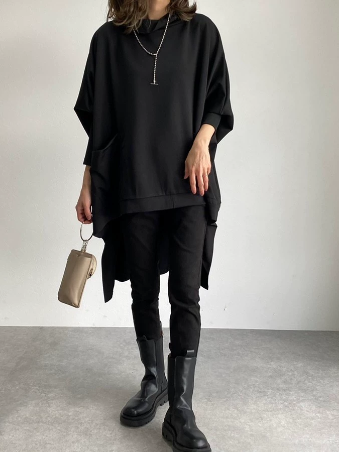 ID120 Sweatshirt Round Neck High Neck Loose Silhouette Casual Asymmetrical Design Long Sleeve Tops Stylish Figure Covering Daily Coordination 