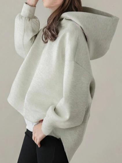 ID100 Hoodie Simple Casual Plain Loose Fit For Commuting Hooded Long Sleeve Sweatshirt 