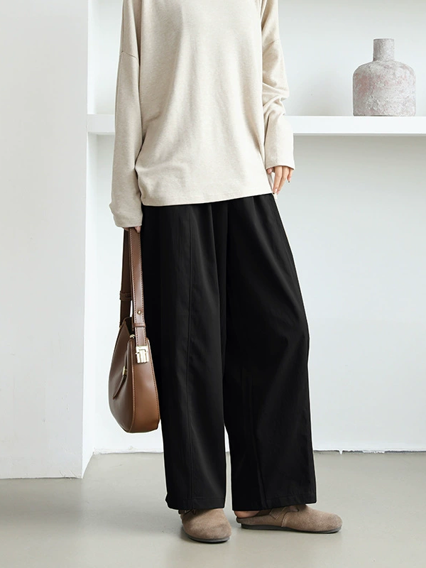 ID130 Pants Balloon pants Wide leg Plain Loose fit Simple Stylish Casual Clean style Covers body shape Daily coordination 