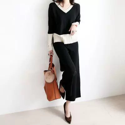 「タイムセール開催中」セットアップ ニットトップス ワイドパンツ 2点セット ゆったり シンプル モード系 おしゃれ きれいめ系 カジュアル デイリーコーデ ID254