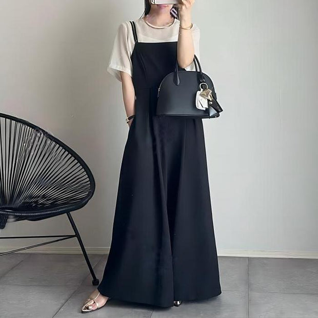オールインワン 夏新作 ワイドパンツ ダブルストラップ 調節可能 シンプル カジュアル おしゃれ フェミニン レディース デイリーコーデ 通勤 ID344