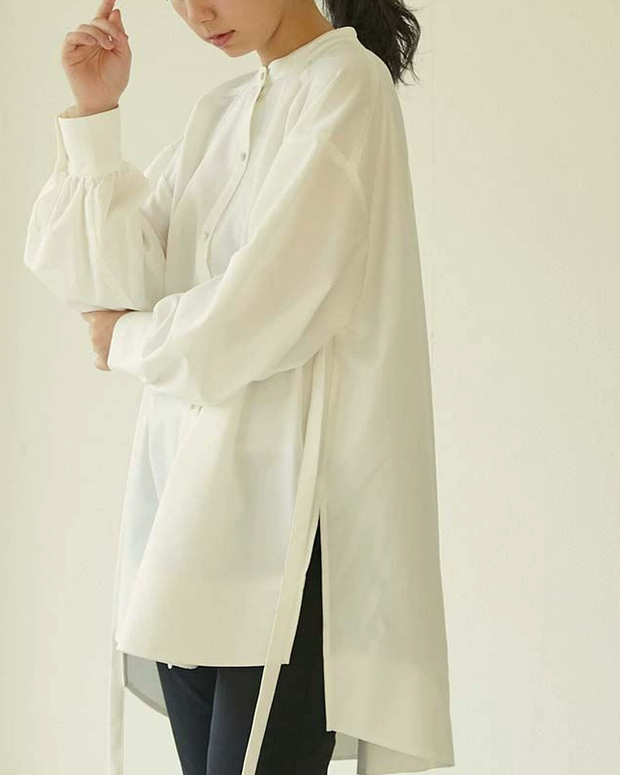 ID115 Shirt, Loose Fit, Casual, Oversized, Mid-Length, Side Slit, Layered Style, Women's, Basic Design, Body Covering, Daily Coordination 