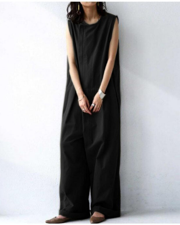 「72H限定！半額以下！」体型カバー サロペット レディース ノースリーブ ワイドパンツ 夏 オールインワン 無地 ノースリーブ シンプルデザイン ハイウエスト ワイドレッグ おしゃれ きれいめ系 フェミニン カジュアル デイリーコーデ ID288