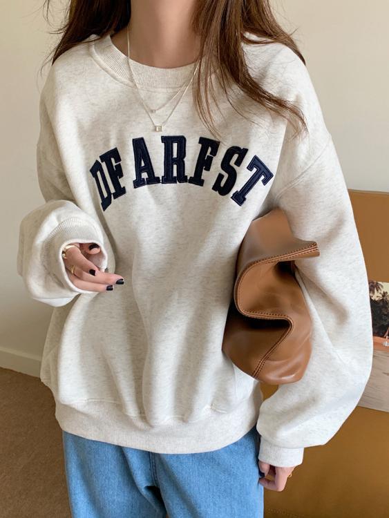 ID106 Sweatshirt with embroidered logo, thin round neck, loose fit, fashionable and comfortable design, trendy casual top 