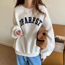 ID106 Sweatshirt with embroidered logo, thin round neck, loose fit, fashionable and comfortable design, trendy casual top 