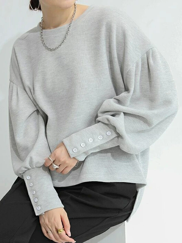 ID129 Sweatshirt, Plain, Loose Fit, Balloon Sleeves, Fitted Cuffs, Simple, Stylish, Casual, Clean-cut, Comfortable, Perfect for Everyday Wear 