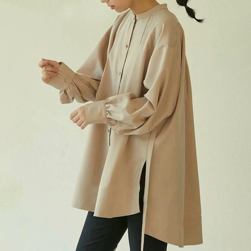 ID115 Shirt, Loose Fit, Casual, Oversized, Mid-Length, Side Slit, Layered Style, Women's, Basic Design, Body Covering, Daily Coordination 