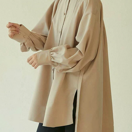 ID115 Shirt, Loose Fit, Casual, Oversized, Mid-Length, Side Slit, Layered Style, Women's, Basic Design, Body Covering, Daily Coordination 