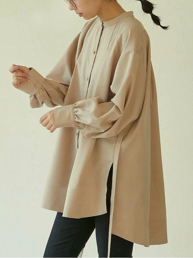 ID115 Shirt, Loose Fit, Casual, Oversized, Mid-Length, Side Slit, Layered Style, Women's, Basic Design, Body Covering, Daily Coordination 