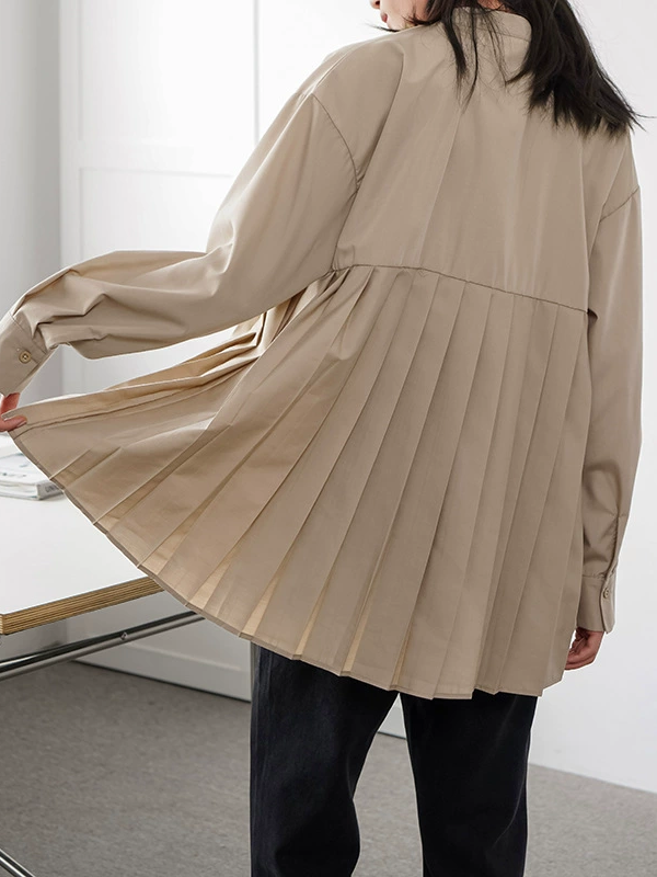 ID131 Shirt, Loose Fit, Plain, Pleated Design, Mid-Length, Layered, Simple, Stylish, Clean, Feminine, Casual 