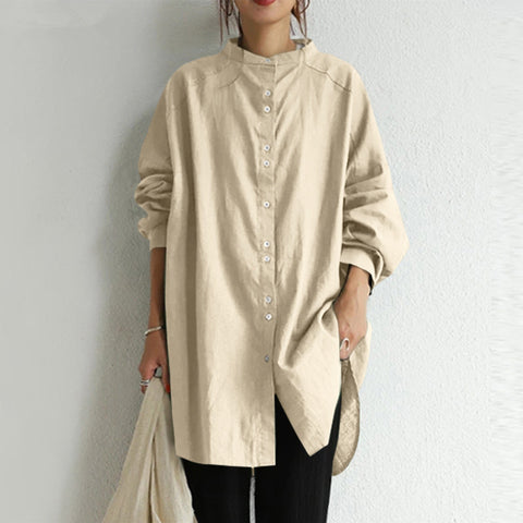 ID105 Shirt Long Sleeve Cut and Sew Simple Plain Loose Fit Relaxed Design Basic Style Women's Body Covering Great for Mixing and Matching Everyday Coordination 