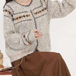 ID91 Cardigan, Contrast Color, Embroidered Design, Knit Jacket, Loose Fit, Street Style, Soft Touch 