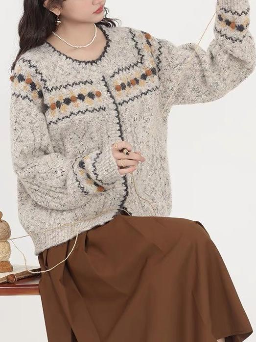 ID91 Cardigan, Contrast Color, Embroidered Design, Knit Jacket, Loose Fit, Street Style, Soft Touch 