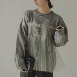 ID80 Knit Sweater Long Sleeve Loose Casual Mesh Pinche Layered Simple Comfortable Slimming Effect Body Covering Stylish Design Fashionable Stylish 