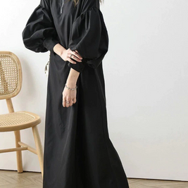 ID102 One-piece dress, zipper neck, puff sleeve, long sleeve dress, work wear, elegant, simple, long dress 