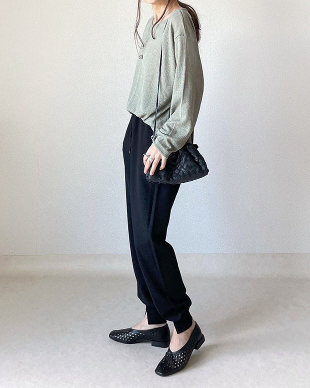 大人気!! 美脚パンツ ハイウエスト ベルト付き テーパードデザイン リブ素材 裾スリット入り 9分丈 スリム見え きれいめ系 通勤 おしゃれ ID308