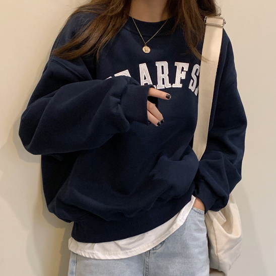 ID106 Sweatshirt with embroidered logo, thin round neck, loose fit, fashionable and comfortable design, trendy casual top 