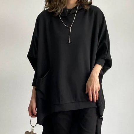 ID120 Sweatshirt Round Neck High Neck Loose Silhouette Casual Asymmetrical Design Long Sleeve Tops Stylish Figure Covering Daily Coordination 