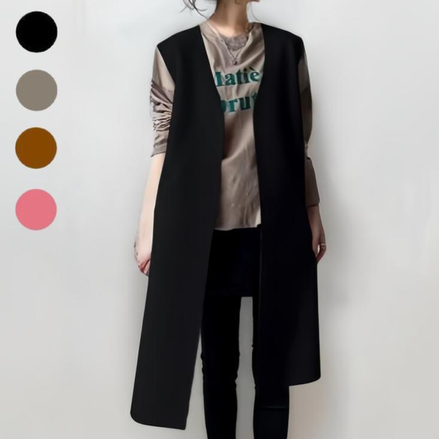 ID127 Vest, mid-length, wool blend, sleeveless, gilet, clean-cut, simple, elegant, adult casual, stylish, easy to mix and match 